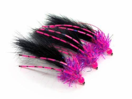 Black and Pink Leggy Rabbit Leech Fly Size 10 - Set of 3