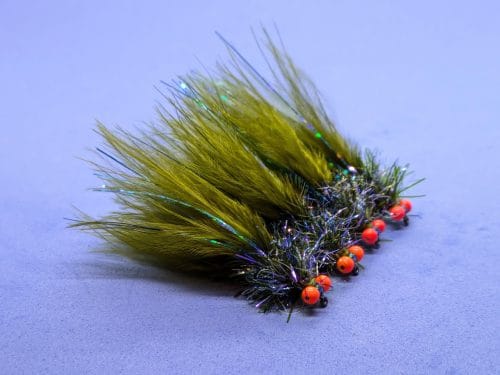 Bead Eyed Blue Flash Damsel Lure - Dark Olive Size 10 - Set of 3