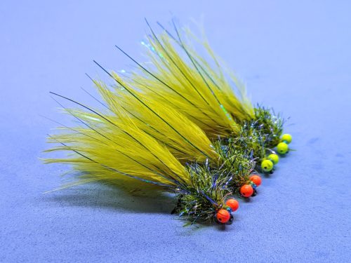 Bead Eyed Blue Flash Damsel Lure - Light Olive Size 10 - Set of 3
