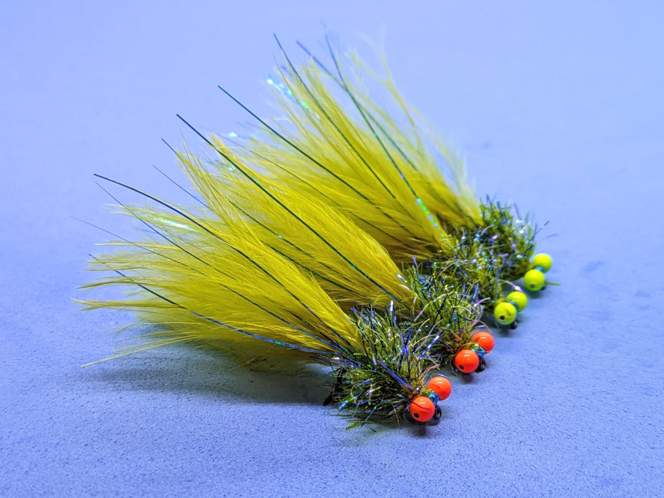 Bead Eyed Blue Flash Damsel Lure - Light Olive Size 10 - Set of 3