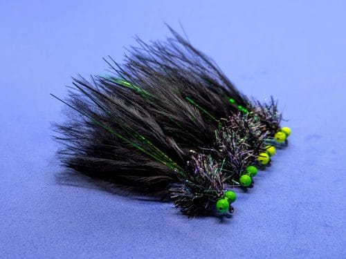 Black and Green Flash Bead Eyed Lure Fly Size 10 - Set of 3