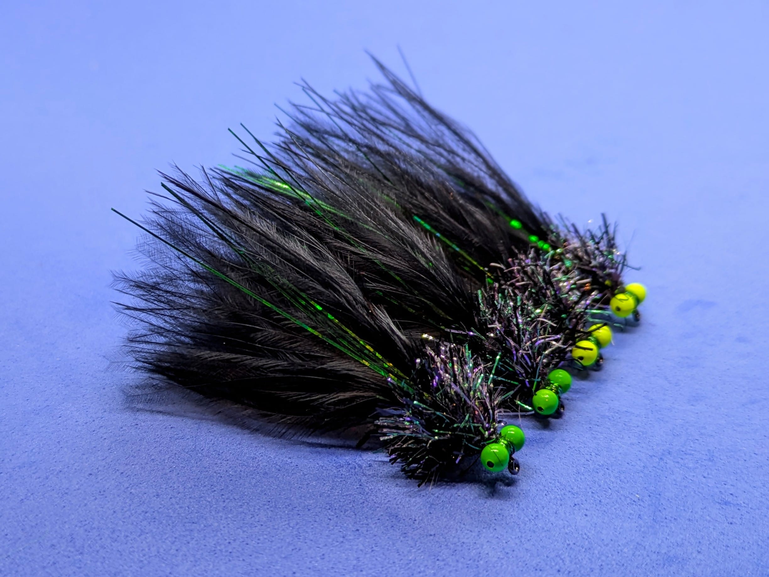 Black and Green Flash Bead Eyed Lure Fly Size 10 - Set of 3