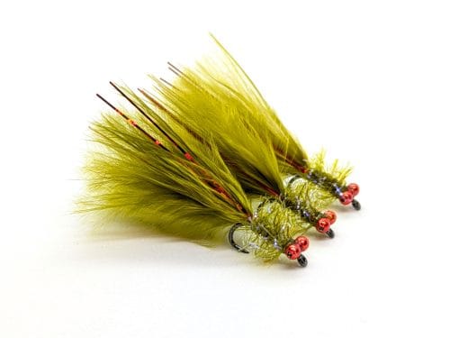 Bead Eyed Red Flash Olive Damsel - Size 12 Set of 3