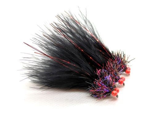 Bead Eyed Black and Red Flash Dennis the Menace Lure Fly Size 10 - Set of 3